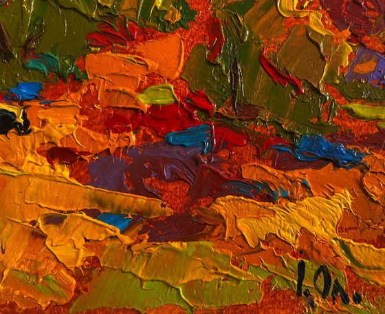 Image 1 of Original Oil Painting Fall Field Landscape Colors of Autumn
