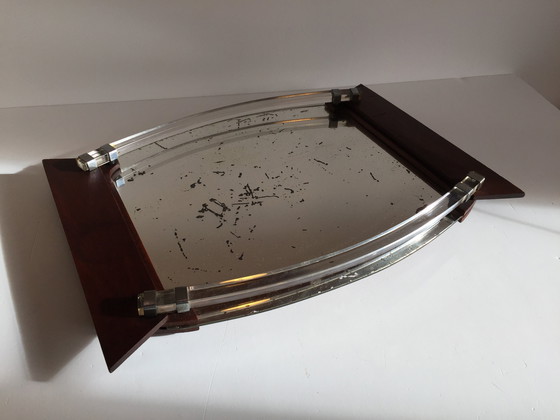 Image 1 of Specchio Art Déco e vassoio in legno Francia