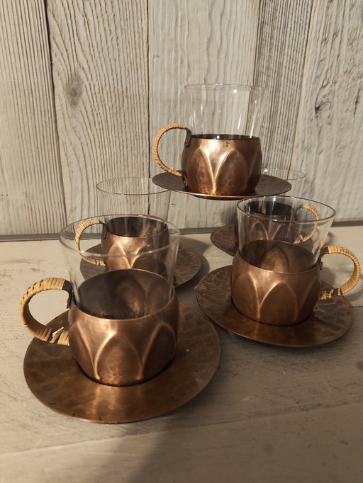 5 vintage koperen theeglazen 
