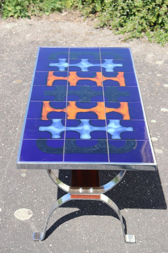 Image 1 of Vintage ceramic and steel coffee table