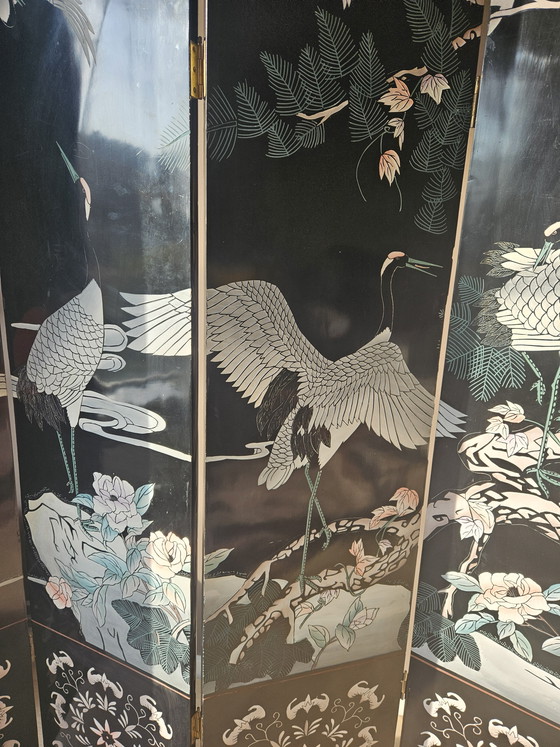 Image 1 of Wunderschön und charaktervoll: Antiker orientalischer 6-teiliger Raumteiler mit Kranichen