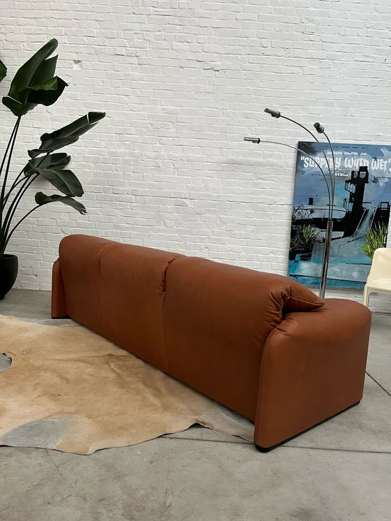Image 1 of Large 3P Cognac Aniline Leather Maralunga by Cassina
