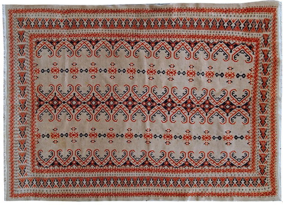 Image 1 of Handmade vintage Uzbek Bukhara rug 4.1' x 5.6' (127cm x 173cm) 1960s - 1C491