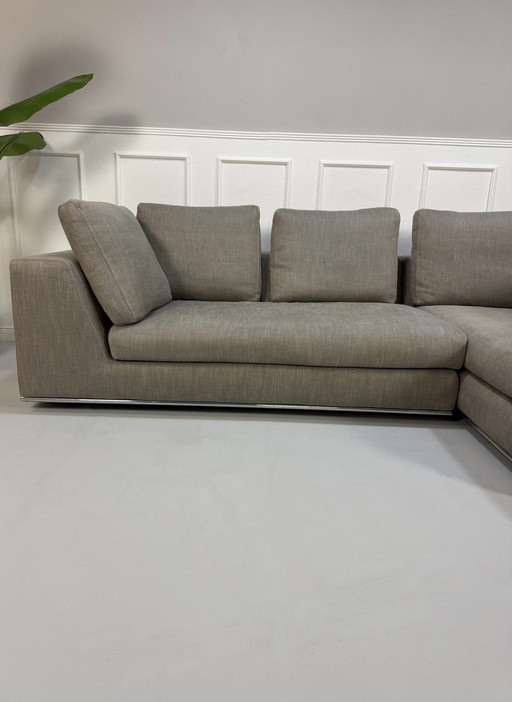 Minotti Hamilton Canapé Tissu Gris Canapé d'angle Chrome