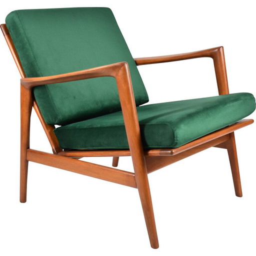 Sillón vintage de teca y tela para Swarzędz, 1960