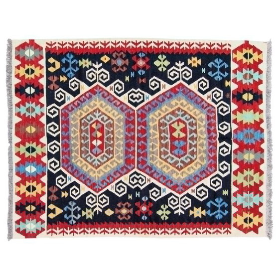 Alfombra Kilim Maimana tejida a mano | Tejido plano tradicional de lana | 155 × 203 cm (61 × 80 pulgadas) (photo 3 of 10)