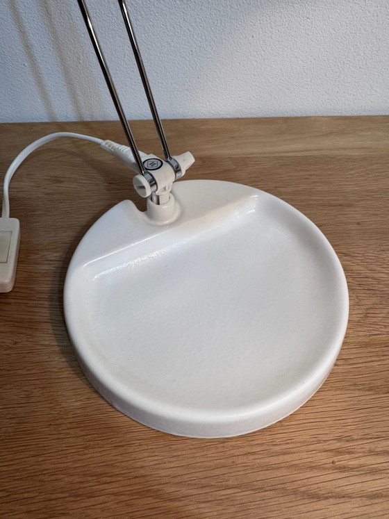 Vintage Massive "Baseball Cap" bureaulamp, Tafellampen, Chroom, Gietijzer, Wit (foto 3 van 9)