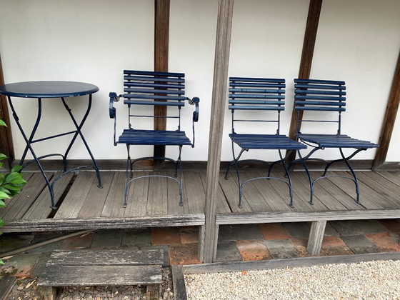 Blue Metal Folding Garden Set. (photo 2 of 5)