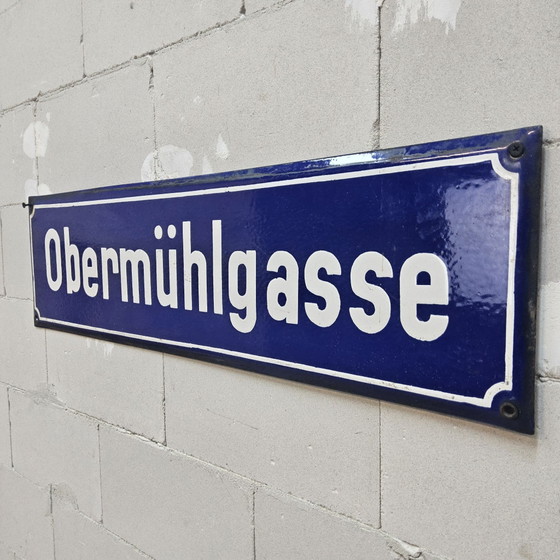 Vintage German Enamel Street Sign "Obermühlgasse" Frankfurt, Wall decoration, Metal, White (photo 2 of 15)