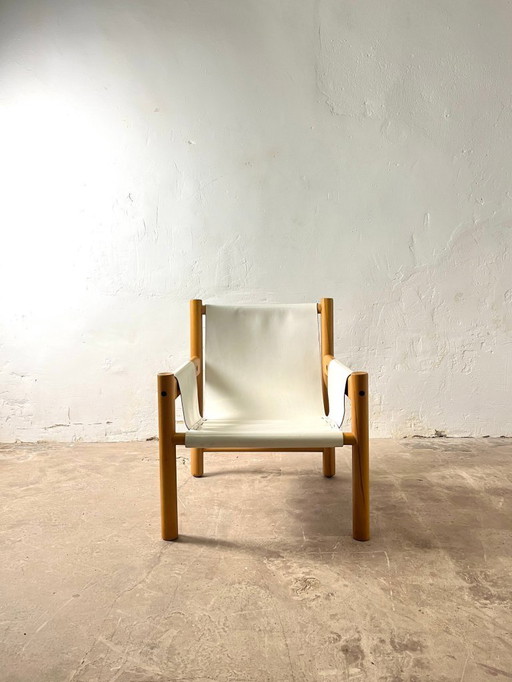 Fauteuil Safari cuir blanc par Ibisco, Italie, 1970