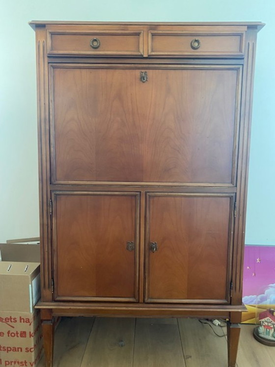 Antique cherry wood secretaire with leather writing surface, Desk, Brown, Vintage (photo 2 of 7)