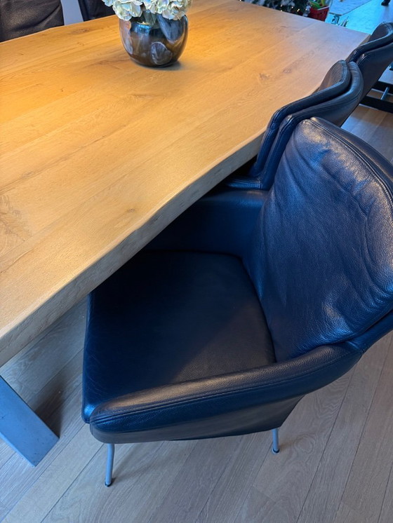 Image 1 of Tree trunk dining table 240 cm + 6 leather dining chairs
