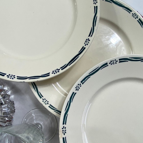 Image 1 of Ensemble de 6 assiettes plates faïence ancienne Badonviller modèle Epinal vert 