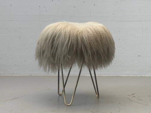 Vintage kruk met bontbekleding en messing frame, jaren 60. – krukjes, Chrome (photo 2 of 10)