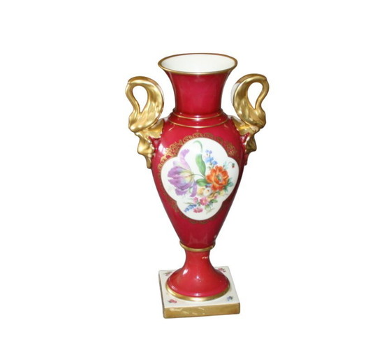 Lindner Bavaria Decorative Vase with Swan Handles - Red, Flowers – Porcelain (photo 5 of 5)