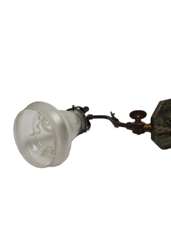 Art Nouveau Duitse pianolamp van glas en tin, jaren 1900 – Bureaulampen, Metal (photo 6 of 9)