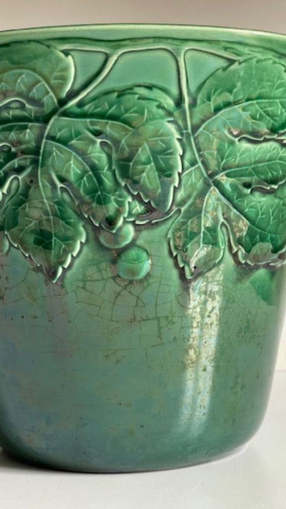 Image 1 of Cache-POT Barbotine GIEN France Vintage
