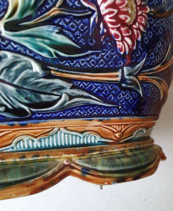 Belgian Majolica Jardinière, Faïencerie de Wasmuël (c.1900), Wasmuel, Plant pot, Ceramic, Multi Color (photo 8 of 13)