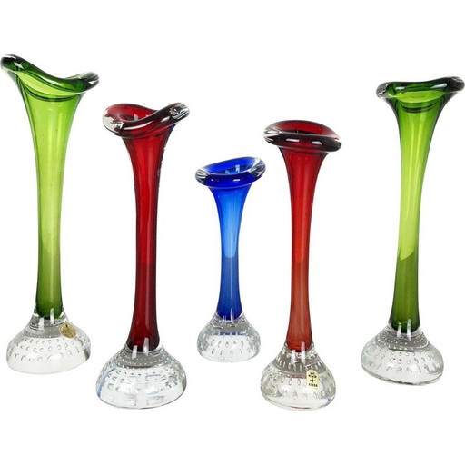 Ensemble de 5 vases vintage en verre coloré par Bo Borgstrom pour Aseda, Suède 1970
