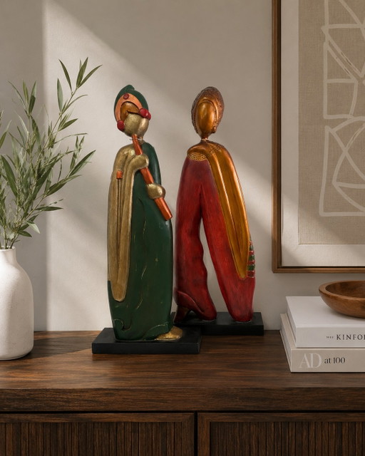 Conjunto de 2 figuras decorativas em madeira – decoratieve objecten, Wood