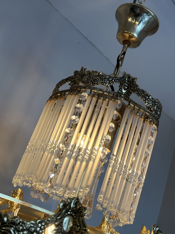 Vintage Belle Epoque Style Chandelier Rod Pendant Lamp – Crystal, Copper (photo 4 of 9)