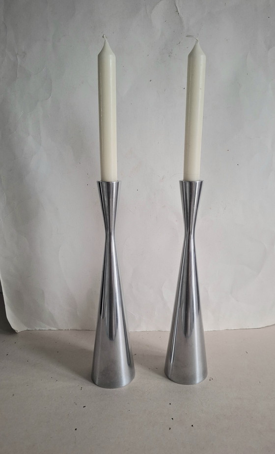 Image 1 of Erika Pekkari pour Ikea 2 bougeoirs design chromé type Götta 1990.