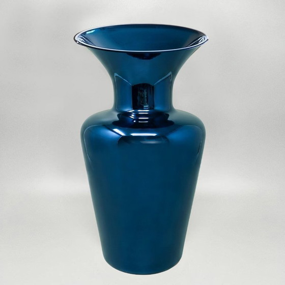 Image 1 of 1970s Italian Murano Blown Glass Blue Vase by Maestro del Vetro