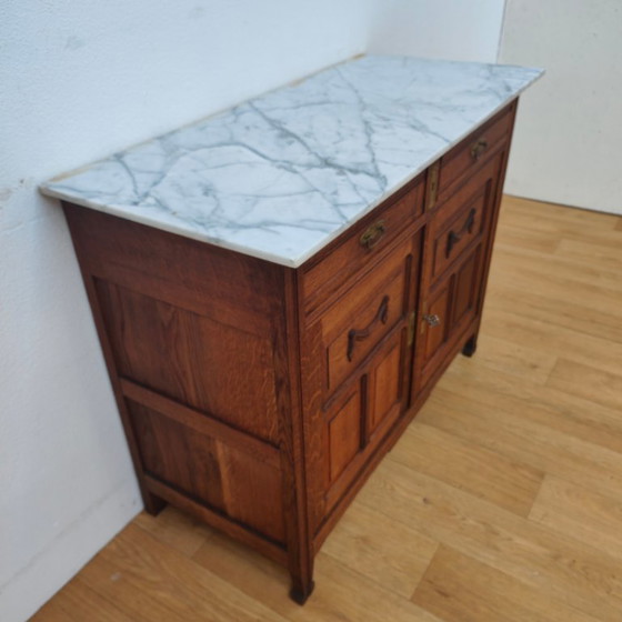 Image 1 of Buffet, commode, chiffonnier, meuble-lavabo ancien avec plateau en marbre