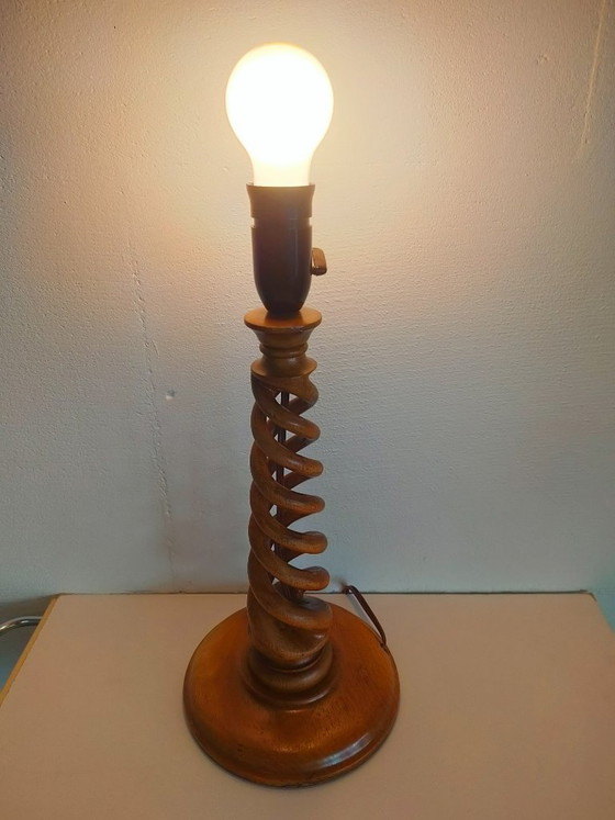 Image 1 of Vintage wooden Scandinavian sculpture table lamp