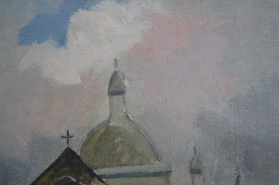 Mitte 20. Jahrhundert "Die Kirche" Impressionistisches Landschaftsölgemälde von Antoine Burger (photo 4 of 11)