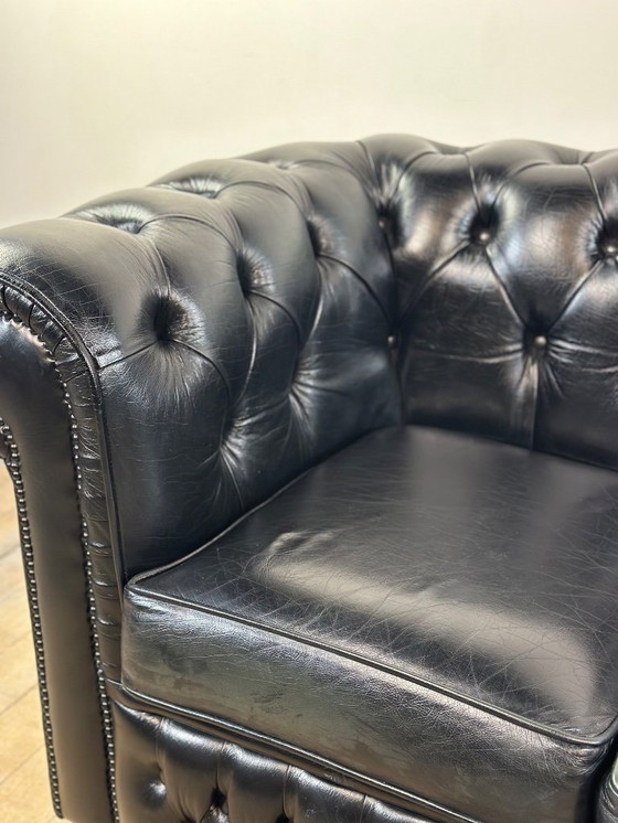 Image 1 of Divano Chesterfield vintage anni '80 in pelle nera