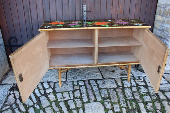Image 1 of Vintage sideboard in bamboo and rattan in the style of Audoux Minet