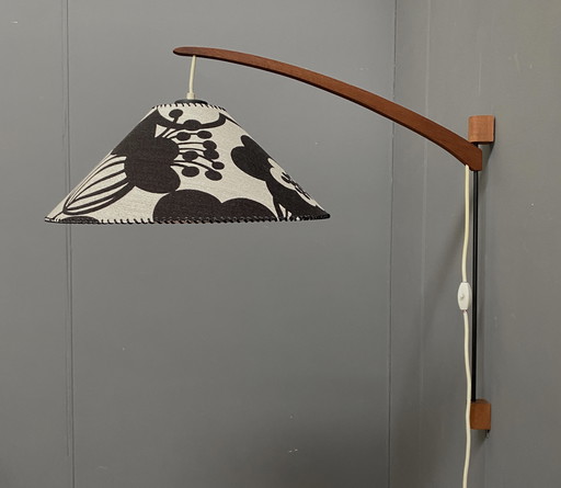 Teakhouten wandlamp Deens 1960, zwart met witte kap