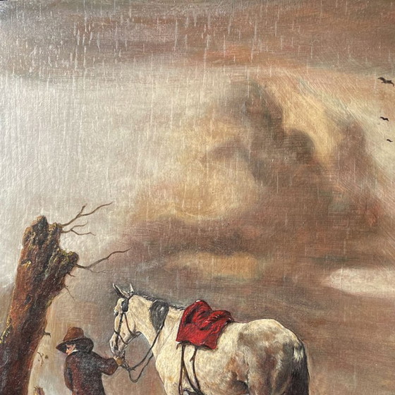 Image 1 of Reproduction par George Boellaard du tableau à l'huile « Cheval gris » de Wouwermans