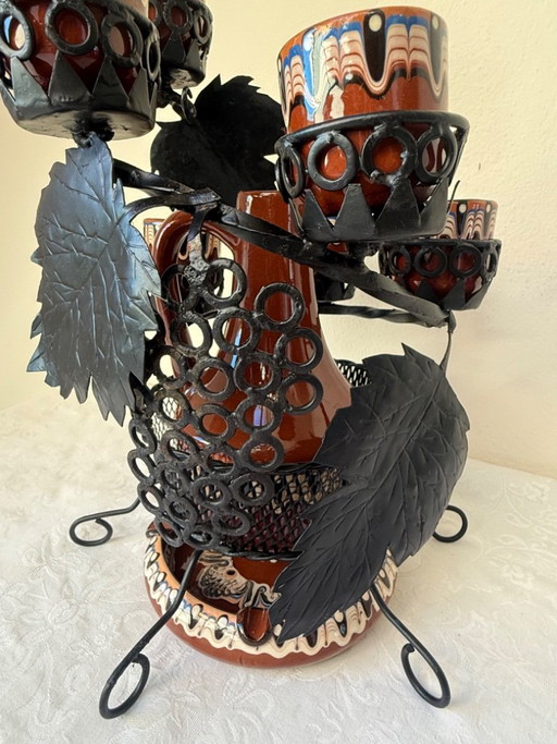 Juego de decantador de cerámica Troyan con soporte de hierro forjado, 6 tazas y cenicero. – glazen karaffen (photo 2 of 13)