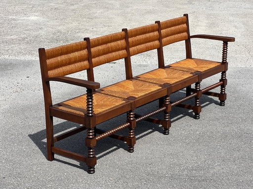Bench in solid oak and straw French work 1940