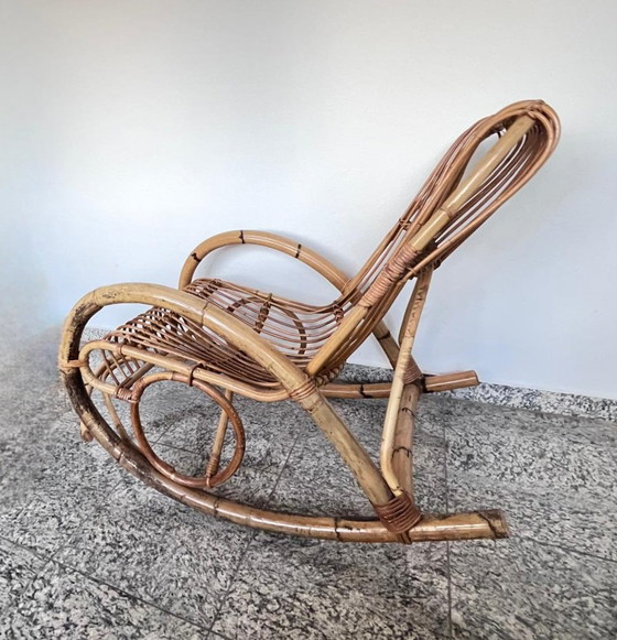Sedia a dondolo vintage in bambù massiccio di Franco Albini per veranda o terrazzo, Italia, Mid Century, Boho (photo 5 of 15)