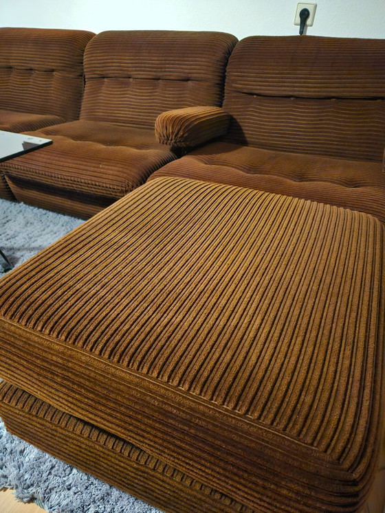 Set Divano Originale Anni '70 in Velluto a Coste Marrone Adowa + Pouf – Adowa, Baden-Württemberg, Ebersbach (photo 5 of 5)