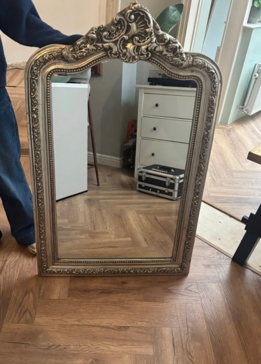 Baroque mirror with silver-colored frame