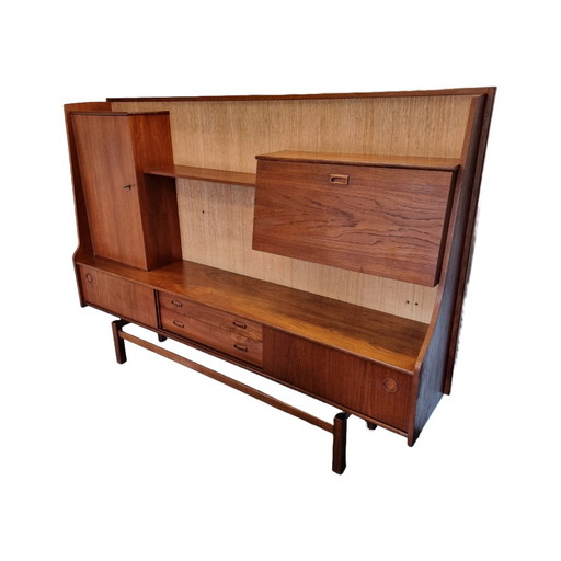 Armoire murale vintage en bois de teck avec bar, 1960s