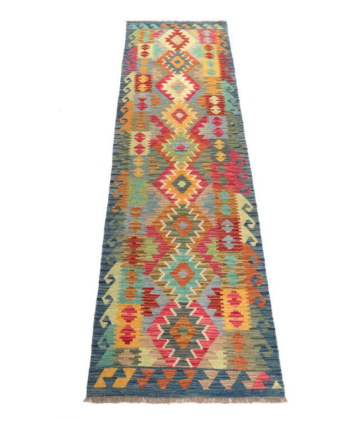 296x78 cm Handgeweven Kelim Loper Wol Vloerkleed Tapijt