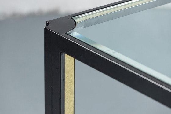 Image 1 of Vintage Saporiti stijl kristallen blad en zwart frame eettafel, Italië, jaren 1970