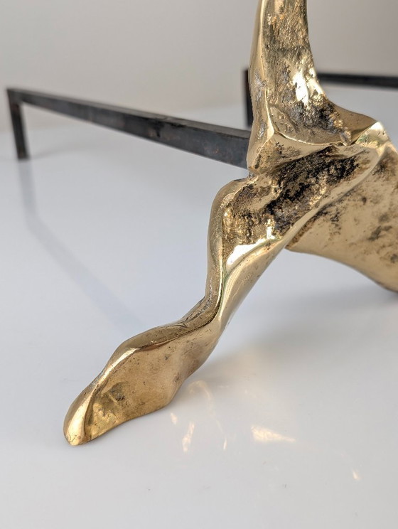 Image 1 of Pair of Brutalist Sculptural Bronze Andirons, 1970s