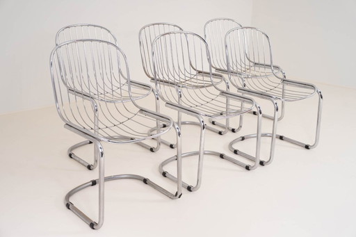 Ensemble de 6 chaises de salle à manger vintage en fil de fer chromé