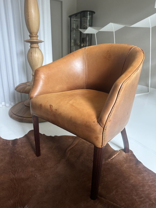 Set van 2 lederen fauteuils in cognackleur – kuipstoelen, Leather (photo 2 of 6)
