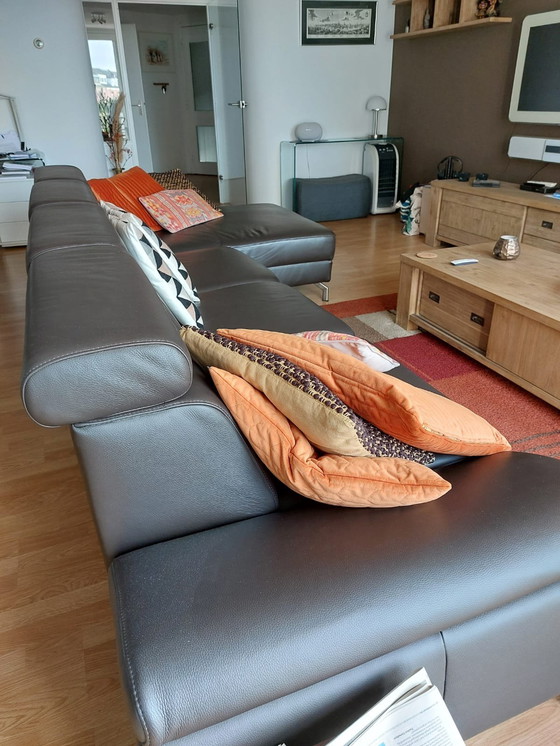 Image 1 of Montel Bruin Leren 5-Zitsbank Met Chaise Longue