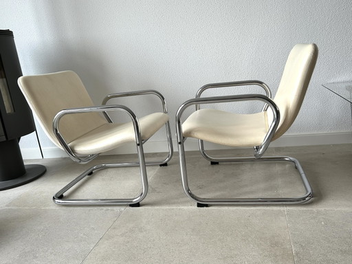 Set of Mid Century Lounge Chairs Tubular Frame Skaileder – fauteuils, Metal, Chrome (photo 2 of 7)