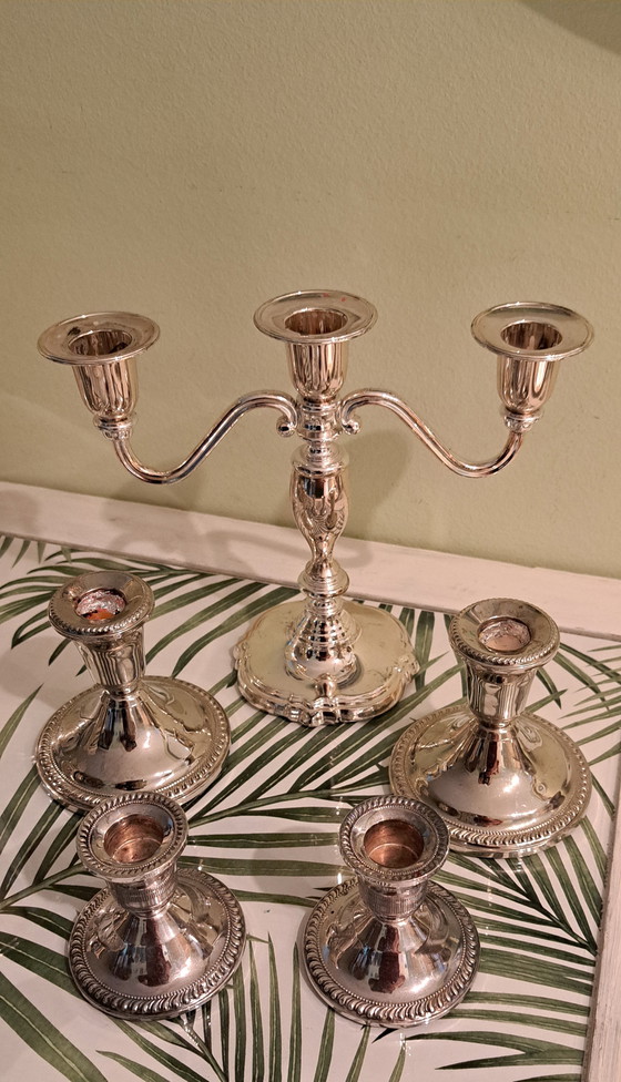 Image 1 of Elegantes Konvolut versilberter Deko- und Tischaccessoires | Nachlass | Kerzenhalter, Etagere, Vase, Tablett u. v. m.