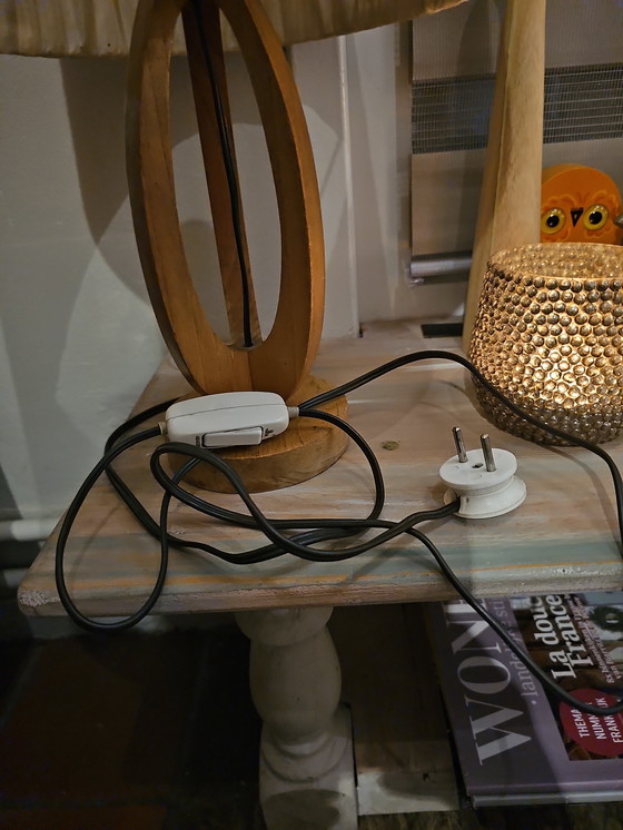 Image 1 of Lampada da tavolo vintage scandinava del 1950-1970 in legno e filo di iuta
