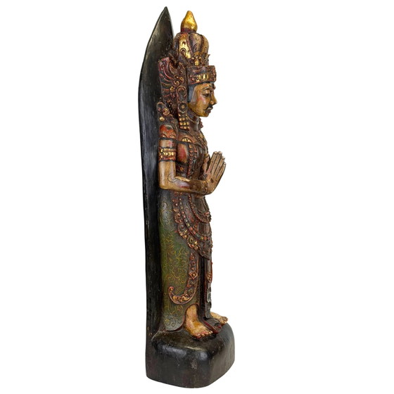 Antique Balinese Temple Statue – Añjali Mudra (Sembah) – c. 1890–1930 – 67.8 cm – Sculpture, Wood (photo 2 of 11)